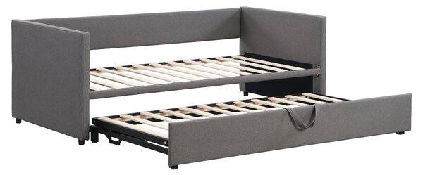 Single Day Bed with Pull-Out Bottom Bed, Converts to Double Floor Bed, Space-Saving Grey Sofa Bed for Apartments, 203L x 191W x 73H cm, Gray Aosom.UK