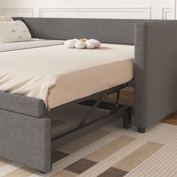 Single Day Bed with Pull-Out Bottom Bed, Converts to Double Floor Bed, Space-Saving Grey Sofa Bed for Apartments, 203L x 191W x 73H cm, Gray Aosom.UK