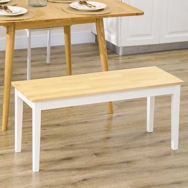 HOMCOM Wood Bench 2 Seater Solid Wooden Bench in Garden, Kitchen, Living Dining Room, Natural Wood Effect, White Aosom UK
