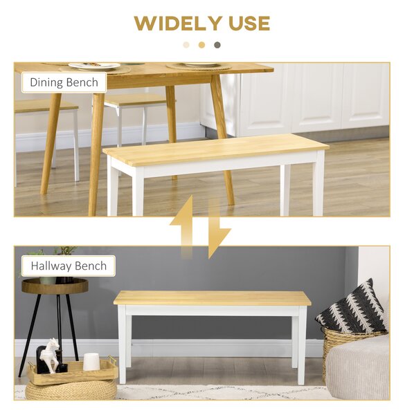 HOMCOM Wood Bench 2 Seater Solid Wooden Bench in Garden, Kitchen, Living Dining Room, Natural Wood Effect, White Aosom UK