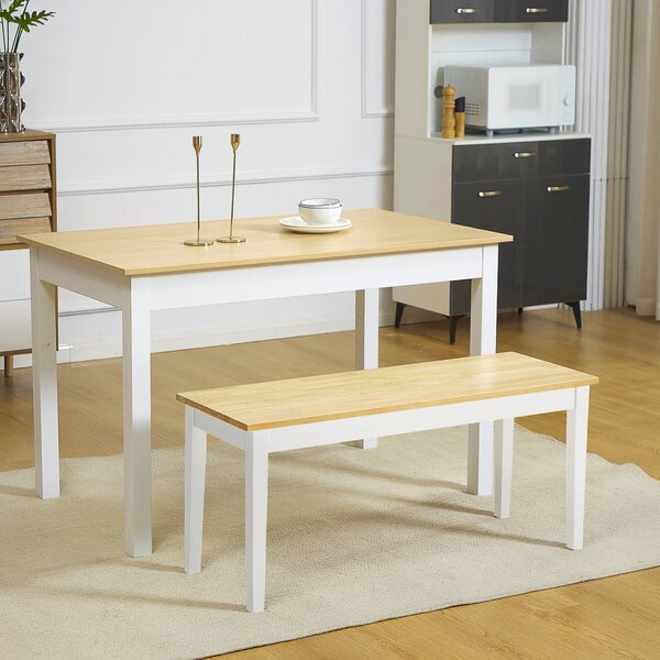 HOMCOM Wood Bench 2 Seater Solid Wooden Bench in Garden, Kitchen, Living Dining Room, Natural Wood Effect, White Aosom UK