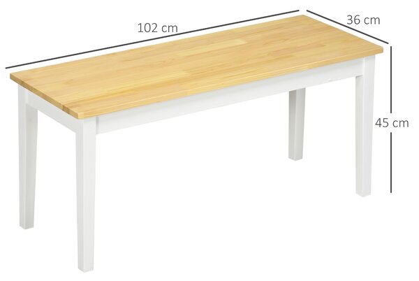 HOMCOM Wood Bench 2 Seater Solid Wooden Bench in Garden, Kitchen, Living Dining Room, Natural Wood Effect, White Aosom UK