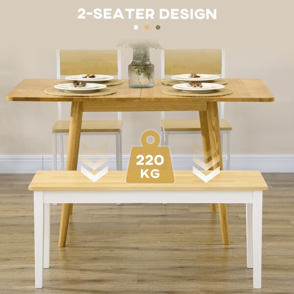 HOMCOM Wood Bench 2 Seater Solid Wooden Bench in Garden, Kitchen, Living Dining Room, Natural Wood Effect, White Aosom UK