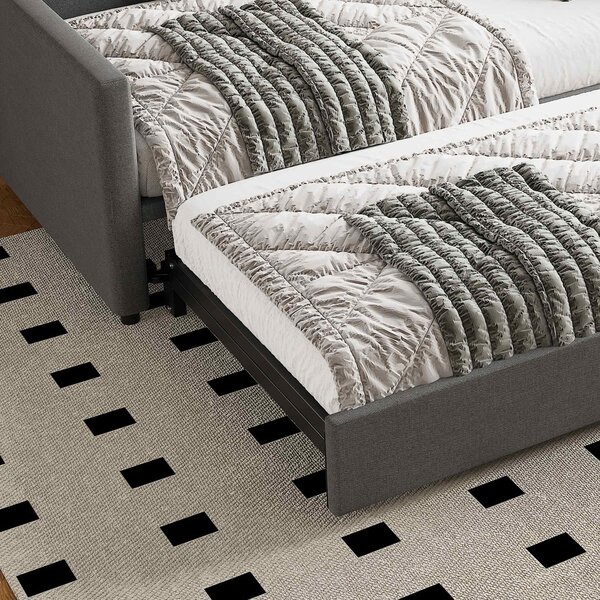 Single Day Bed with Pull-Out Bottom Bed, Converts to Double Floor Bed, Space-Saving Grey Sofa Bed for Apartments, 203L x 191W x 73H cm, Gray Aosom.UK