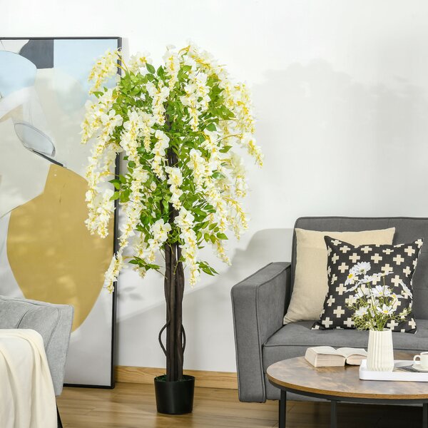HOMCOM Artificial Realistic White Wisteria Tree Faux Decorative Plant in Nursery Pot for Indoor Outdoor Décor, 160cm Aosom UK
