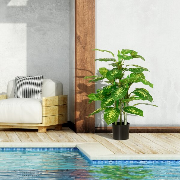 HOMCOM 2 PCs Artificial Evergreen Tree Fake Decorative Plant in Nursery Pot for Indoor Outdoor Décor, Green Aosom UK