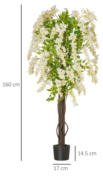 HOMCOM Artificial Realistic White Wisteria Tree Faux Decorative Plant in Nursery Pot for Indoor Outdoor Décor, 160cm Aosom UK