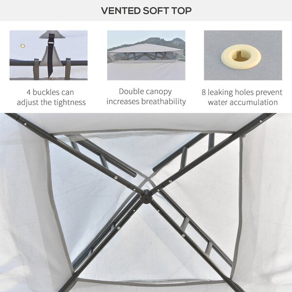 Outsunny 3x3m Waterproof Metal Garden Gazebo, Heavy-Duty 2-Tier Roof Party Marquee Event Shelter with Mesh Netting, Grey Aosom UK