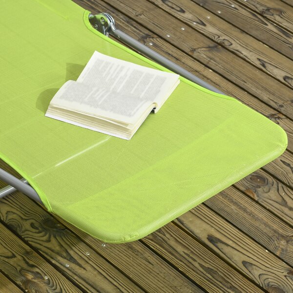 Outsunny Reclining Sun Lounger, Set of 2, Folding Outdoor Day Bed with Pillow, Steel Frame, Breathable Mesh, Green Aosom UK