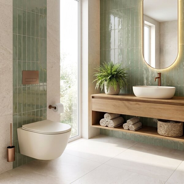 Set: Wall-Hung WC Bowl Focus + Countertop Washbasin Rea Focus Creme