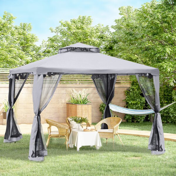 Outsunny 3x3m Waterproof Metal Garden Gazebo, Heavy-Duty 2-Tier Roof Party Marquee Event Shelter with Mesh Netting, Grey Aosom UK