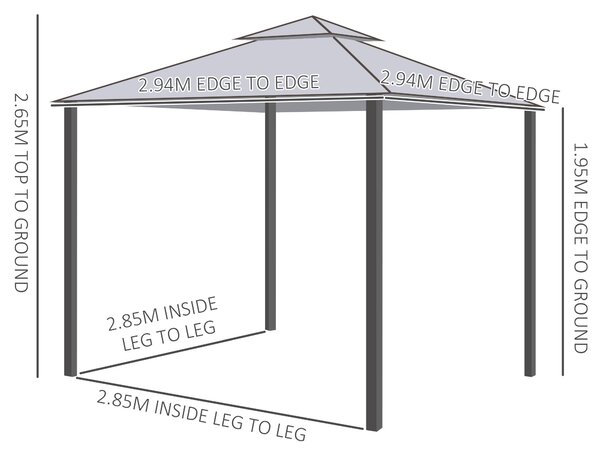 Outsunny 3x3m Waterproof Metal Garden Gazebo, Heavy-Duty 2-Tier Roof Party Marquee Event Shelter with Mesh Netting, Grey Aosom UK