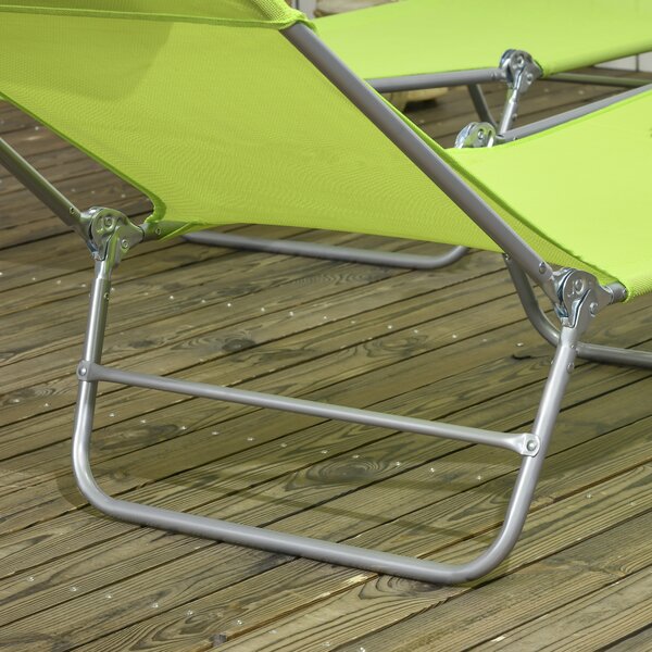 Outsunny Reclining Sun Lounger, Set of 2, Folding Outdoor Day Bed with Pillow, Steel Frame, Breathable Mesh, Green Aosom UK