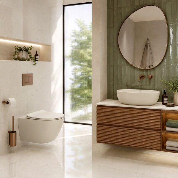 Set: Wall-Hung WC Bowl Focus + Countertop Washbasin Rea Focus Creme