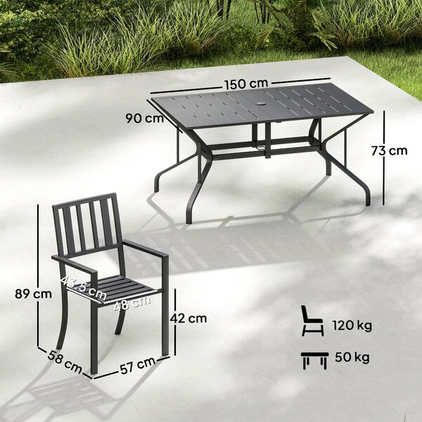 Outsunny 7-Piece Garden Dining Set: 6 Seater Table & Chairs with Parasol Hole for Patio or Poolside, Black