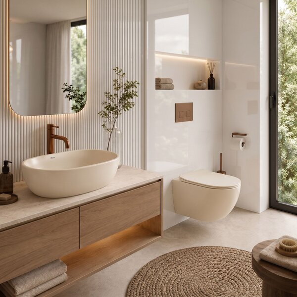 Set: Wall-Hung WC Bowl Focus + Countertop Washbasin Rea Focus Creme