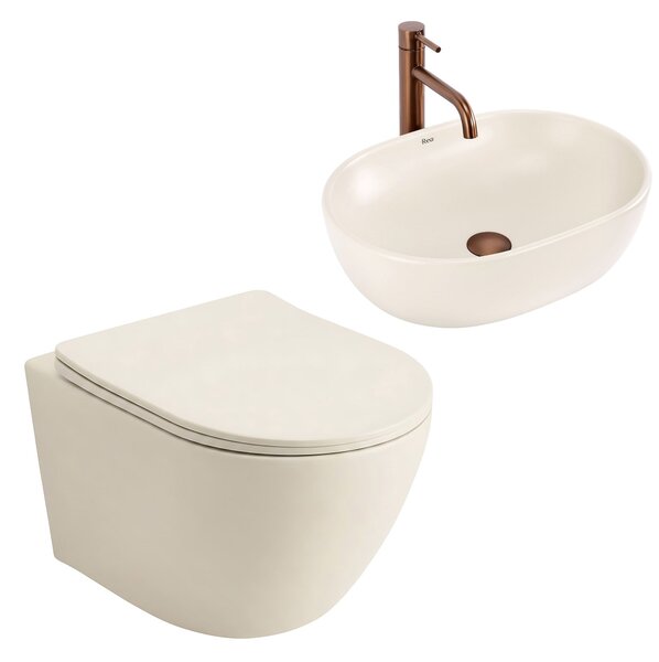 Set: Wall-Hung WC Bowl Focus + Countertop Washbasin Rea Focus Creme
