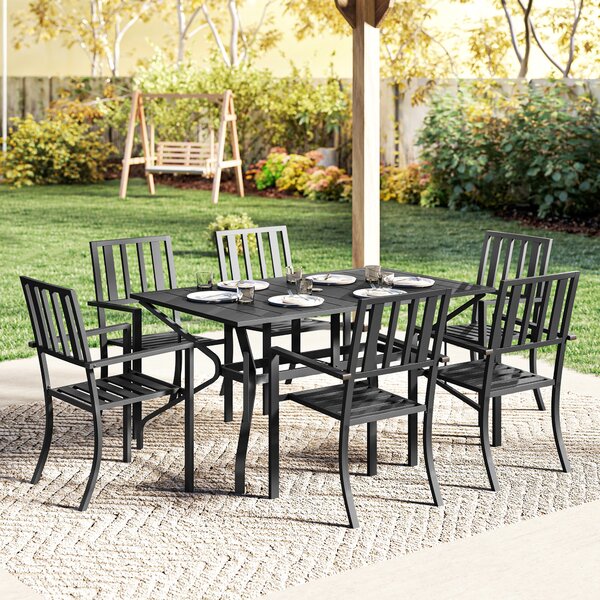 Outsunny 7-Piece Garden Dining Set: 6 Seater Table & Chairs with Parasol Hole for Patio or Poolside, Black