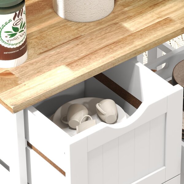 HOMCOM Rolling Kitchen Island Cart, Bar Serving Cart, Compact Trolley on Wheels with Wood Top, Shelves & Drawers for Home Dining, White Aosom UK