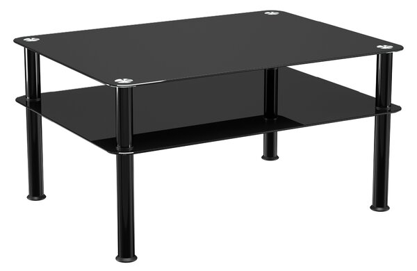 AVF Large Coffee Table, Black Glass with Black Legs