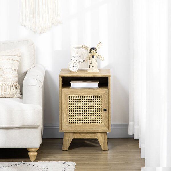 HOMCOM Bedside Cabinets: Rattan-Infused Duo with Shelving & Storage, Natural Charm Aosom UK