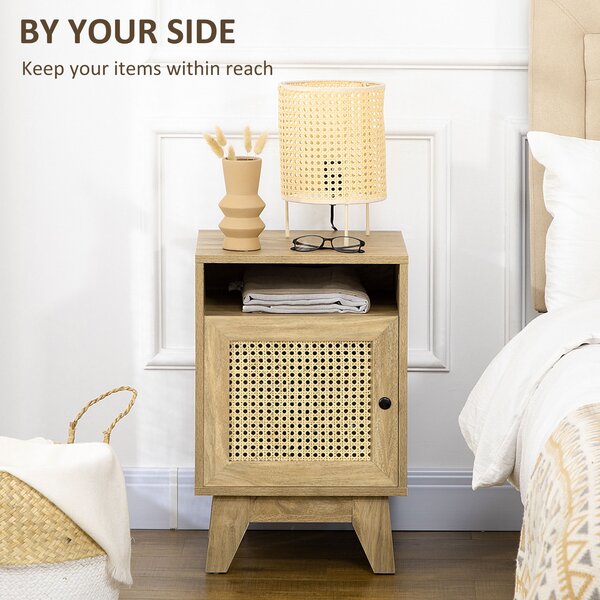 HOMCOM Bedside Cabinets: Rattan-Infused Duo with Shelving & Storage, Natural Charm Aosom UK