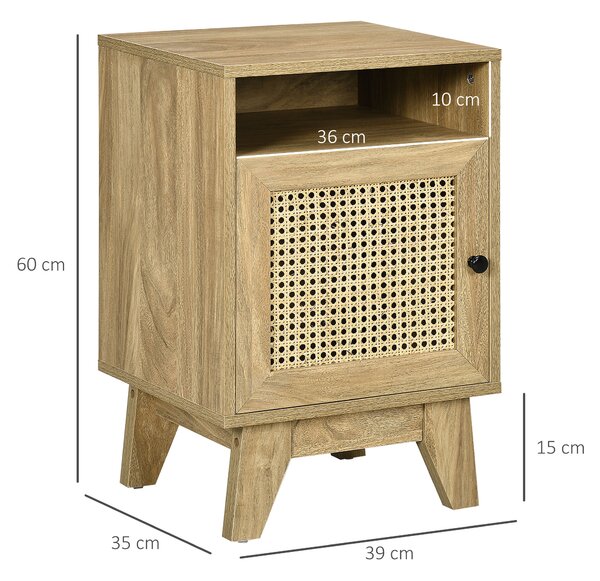 HOMCOM Bedside Cabinets: Rattan-Infused Duo with Shelving & Storage, Natural Charm Aosom UK