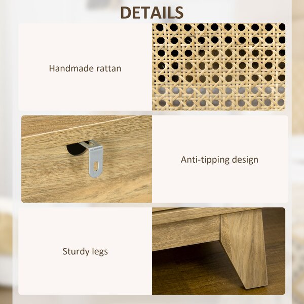 HOMCOM Bedside Cabinets: Rattan-Infused Duo with Shelving & Storage, Natural Charm Aosom UK