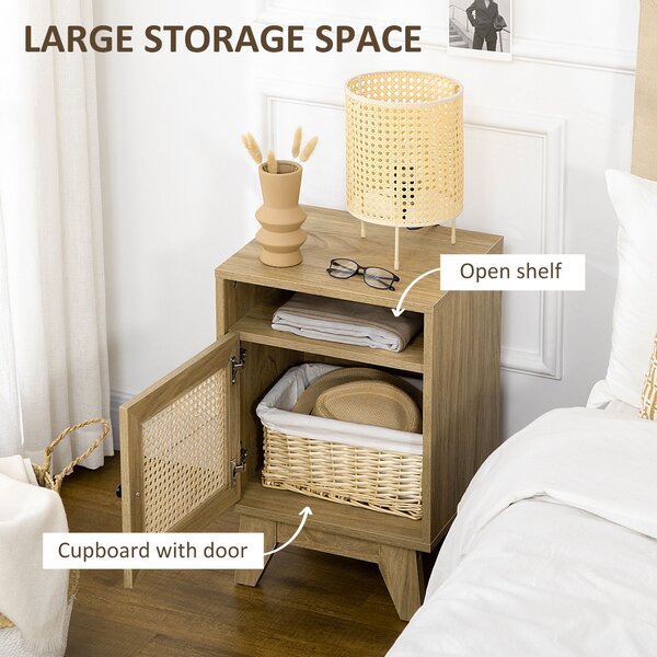 HOMCOM Bedside Cabinets: Rattan-Infused Duo with Shelving & Storage, Natural Charm Aosom UK