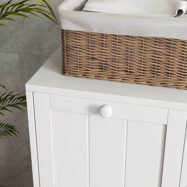 Kleankin Tilt-Out Laundry Cabinet, Modern Bathroom Cabinet with 2 Compartments for Bathroom Washroom, White Aosom UK