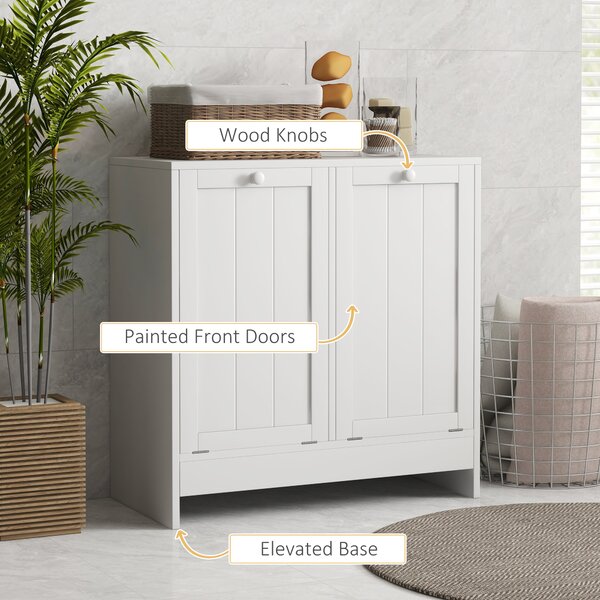 Kleankin Tilt-Out Laundry Cabinet, Modern Bathroom Cabinet with 2 Compartments for Bathroom Washroom, White Aosom UK