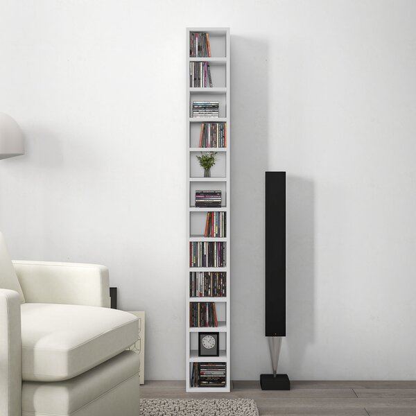 HOMCOM 204 CD Storage Unit, DVD Storage Tower with 12 Cubes, 175cm Tall Bookcase for Living Room, Home Office, Study Room, White Aosom UK