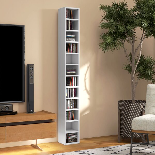 HOMCOM 204 CD Storage Unit, DVD Storage Tower with 12 Cubes, 175cm Tall Bookcase for Living Room, Home Office, Study Room, White Aosom UK