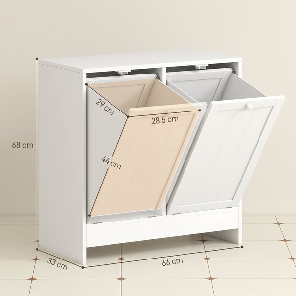 Kleankin Tilt-Out Laundry Cabinet, Modern Bathroom Cabinet with 2 Compartments for Bathroom Washroom, White Aosom UK