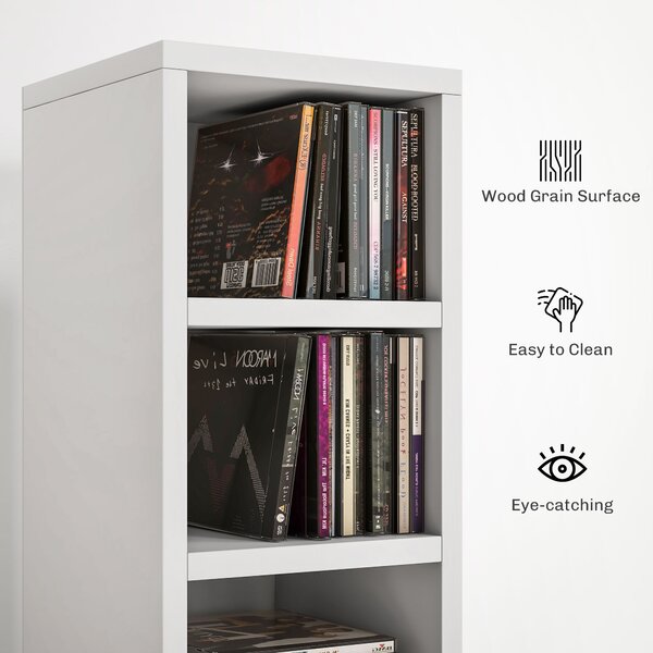 HOMCOM 204 CD Storage Unit, DVD Storage Tower with 12 Cubes, 175cm Tall Bookcase for Living Room, Home Office, Study Room, White Aosom UK