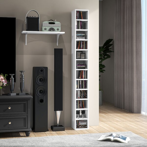 HOMCOM 204 CD Storage Unit, DVD Storage Tower with 12 Cubes, 175cm Tall Bookcase for Living Room, Home Office, Study Room, White Aosom UK
