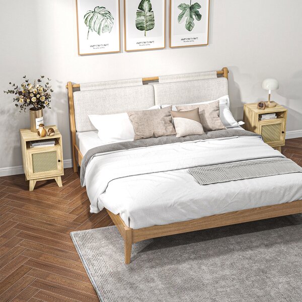 HOMCOM Bedside Cabinets: Rattan-Infused Duo with Shelving & Storage, Natural Charm Aosom UK