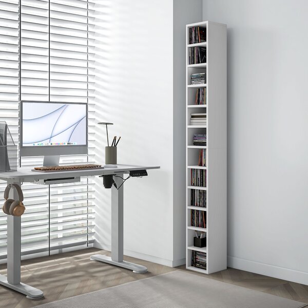 HOMCOM 204 CD Storage Unit, DVD Storage Tower with 12 Cubes, 175cm Tall Bookcase for Living Room, Home Office, Study Room, White Aosom UK