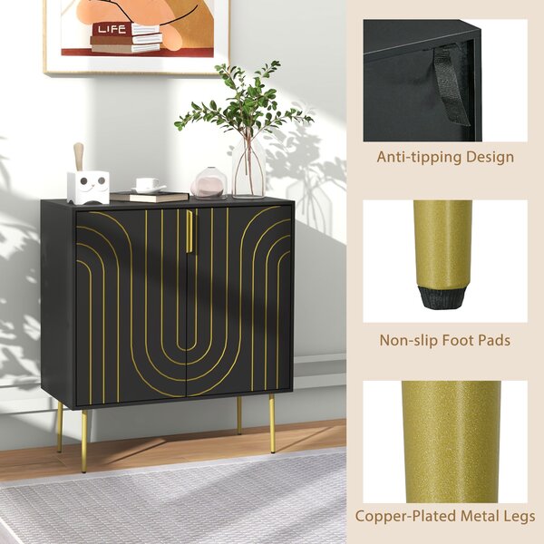 HOMCOM Art Deco Inspired Sideboard, with Adjustable Shelf - Black/Gold Tone Aosom UK