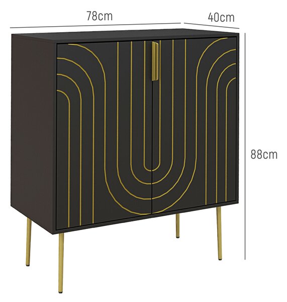 HOMCOM Art Deco Inspired Sideboard, with Adjustable Shelf - Black/Gold Tone Aosom UK