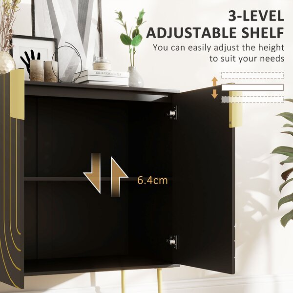 HOMCOM Art Deco Inspired Sideboard, with Adjustable Shelf - Black/Gold Tone Aosom UK