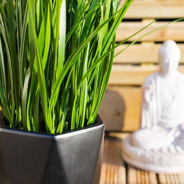 Artificial Grass in White Geometric Plant Pot