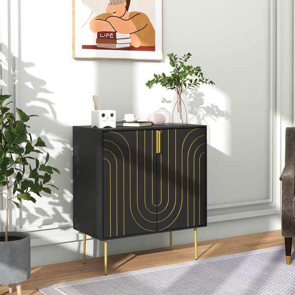 HOMCOM Art Deco Inspired Sideboard, with Adjustable Shelf - Black/Gold Tone Aosom UK