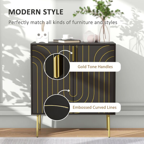 HOMCOM Art Deco Inspired Sideboard, with Adjustable Shelf - Black/Gold Tone Aosom UK