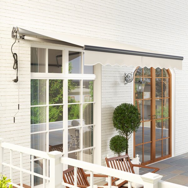 Outsunny 2.5 x 2m Electric Awning with Remote Controller, Aluminium Frame Retractable Awning, Sun Shade for Garden Patio, Beige Aosom UK