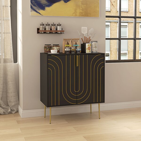HOMCOM Art Deco Inspired Sideboard, with Adjustable Shelf - Black/Gold Tone Aosom UK