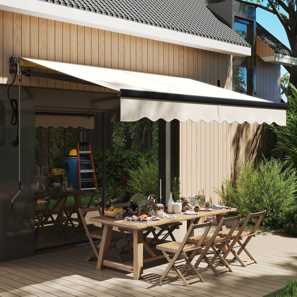 Outsunny 2.5 x 2m Electric Awning with Remote Controller, Aluminium Frame Retractable Awning, Sun Shade for Garden Patio, Beige Aosom UK