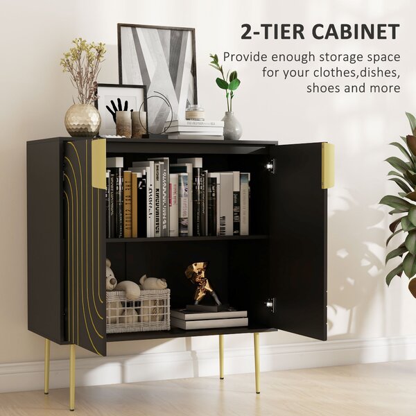 HOMCOM Art Deco Inspired Sideboard, with Adjustable Shelf - Black/Gold Tone Aosom UK