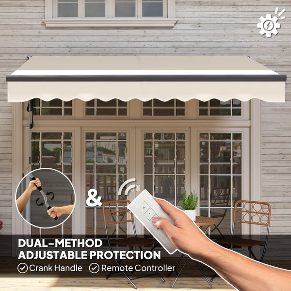 Outsunny 2.5 x 2m Electric Awning with Remote Controller, Aluminium Frame Retractable Awning, Sun Shade for Garden Patio, Beige Aosom UK