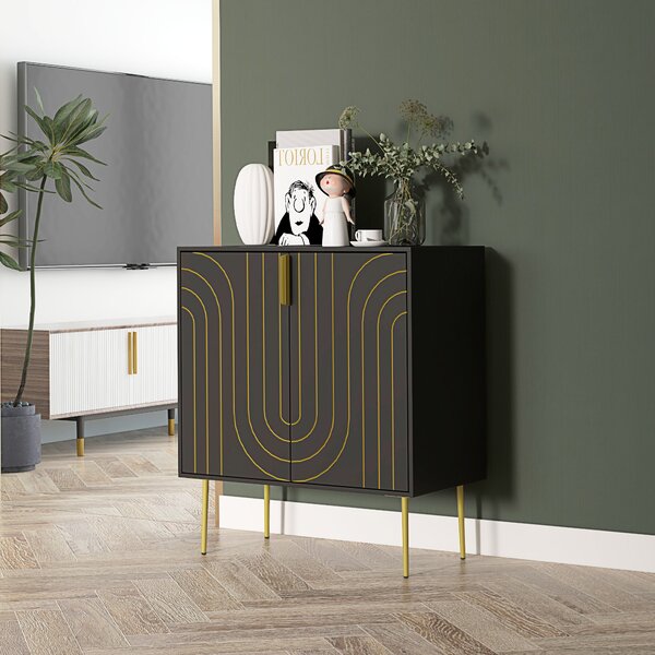 HOMCOM Art Deco Inspired Sideboard, with Adjustable Shelf - Black/Gold Tone Aosom UK